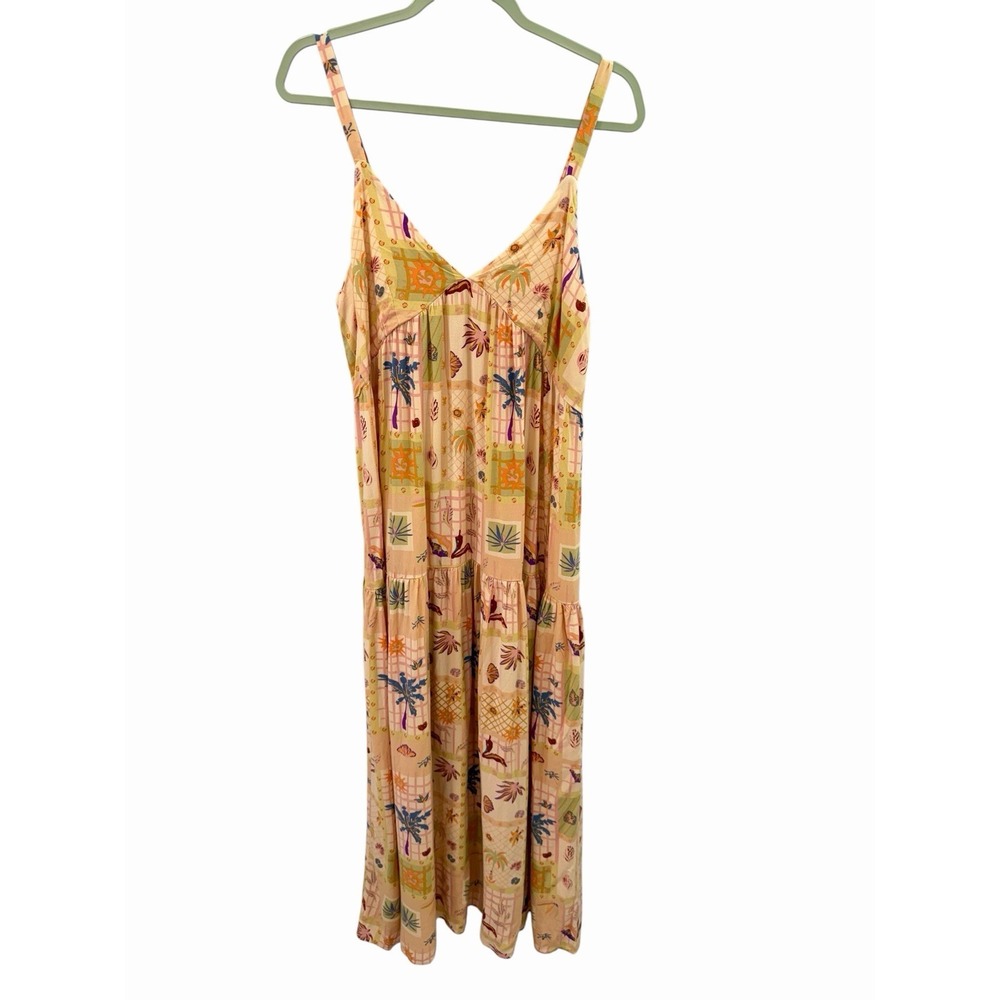 Millibon Women's Large Boho Floral Print Maxi Dress Spaghetti Strap Rayon